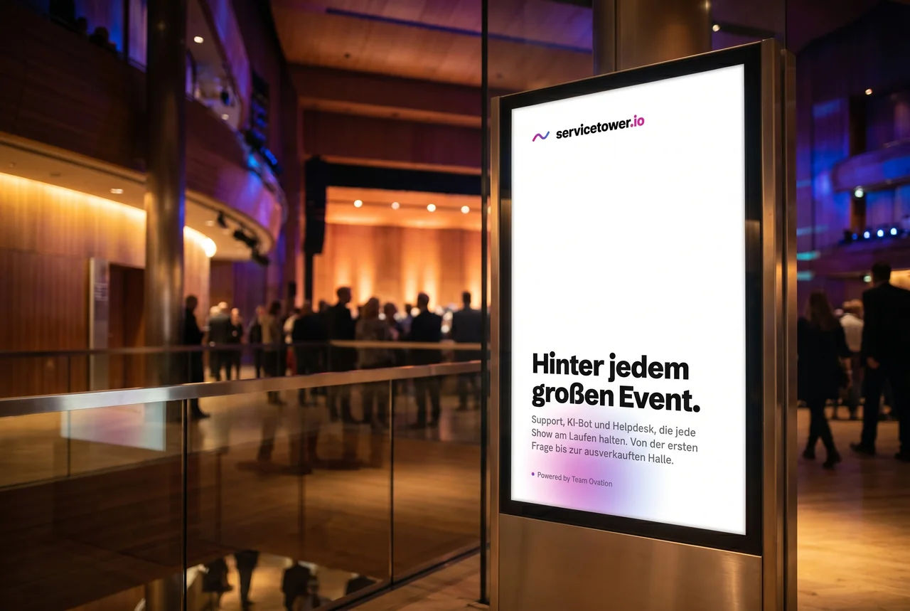 servicetower.io Plakat im Foyer einer Konzerthalle
